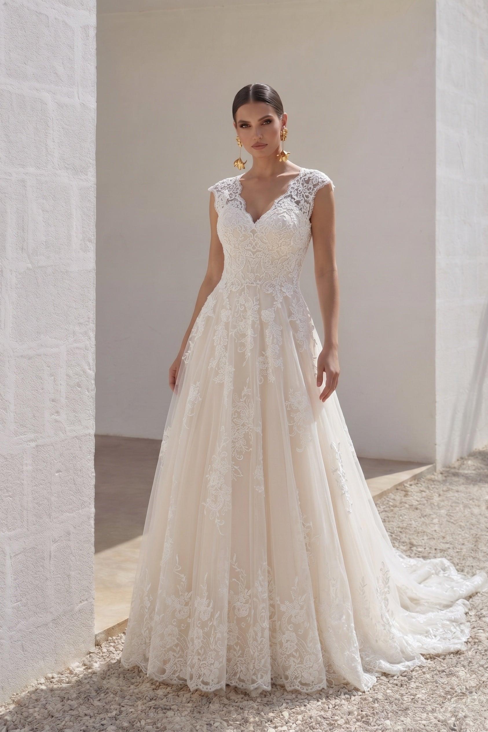 A-Line Court Train Tulle and Lace Wedding Dress LWXT16001 - 45 Days / As Picture:Ivory/Champagne / US0-UK2-EUR30 - COCOMELODY